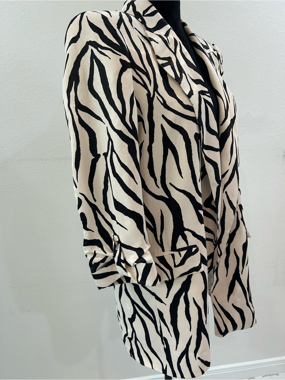 Zara Cream and Black Zebra-Print Open Blazer Jacket And 3/4 Sleeves, Sz S, NWT - Picture 3 of 8